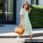 미니멀 워드로브를 위한 신발 선택 가이드 - **Prompt:** A stylish young woman (20s-30s) confidently walking down a sunny, clean urban street dur...