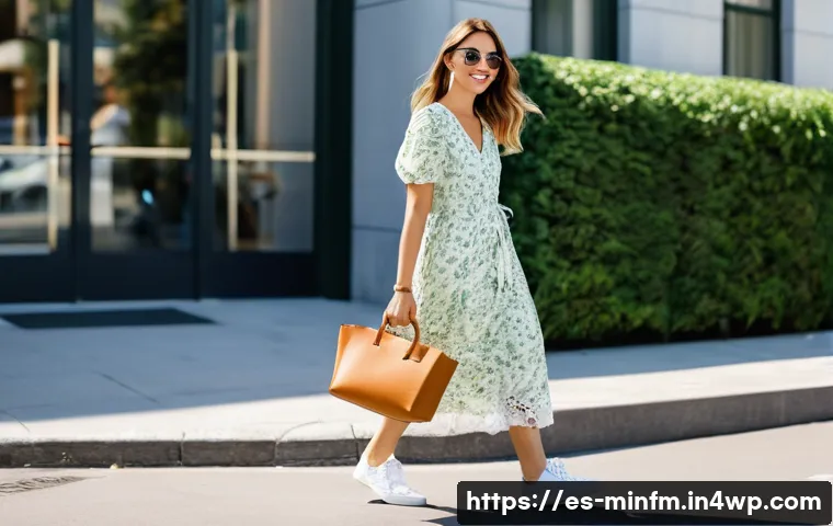 미니멀 워드로브를 위한 신발 선택 가이드 - **Prompt:** A stylish young woman (20s-30s) confidently walking down a sunny, clean urban street dur...