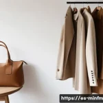 Home 21 미니멀 워드로브에서 가장 인기 있는 아이템 - A minimalist wardrobe scene featuring neatly arranged classic garments made from natural materials: ...